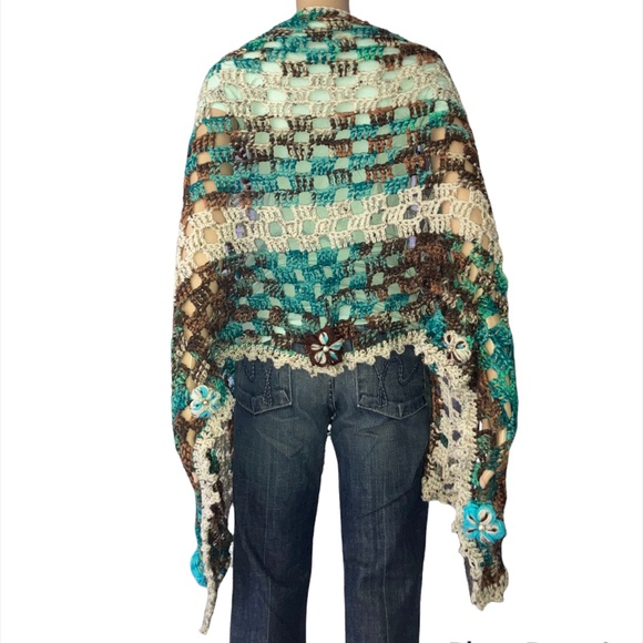Crocheted Multi-way Poncho Wrap Scarf OOAK! - Picture 3 of 15